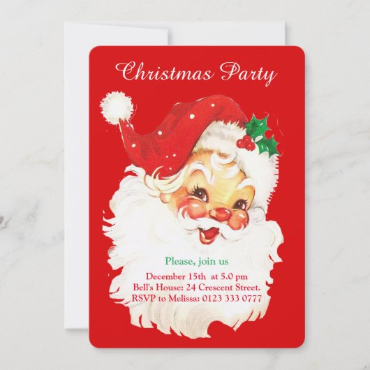 Kerstman op rode feestuitnodiging kaart (Voorkant)