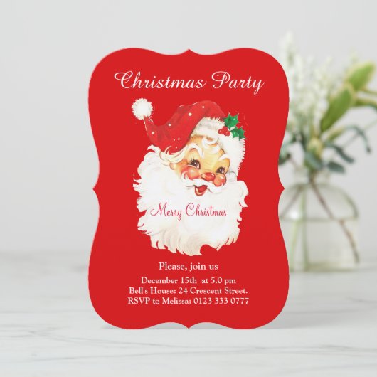 Kerstman op rode feestuitnodiging kaart (Staand voorkant)