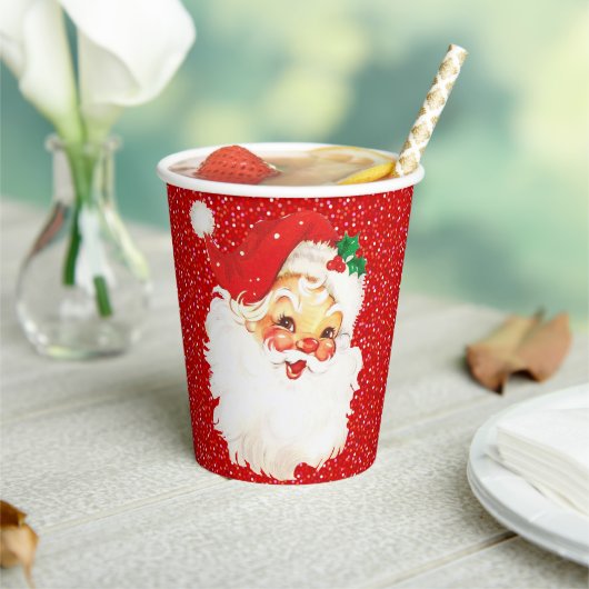 Kerstman op rode glitter papieren bekers (Insitu)