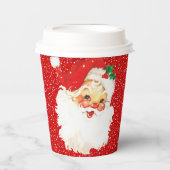 Kerstman op rode glitter papieren bekers (Voorkant)