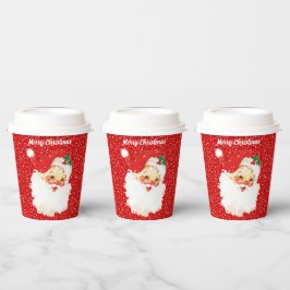 Kerstman op rode glitter papieren bekers