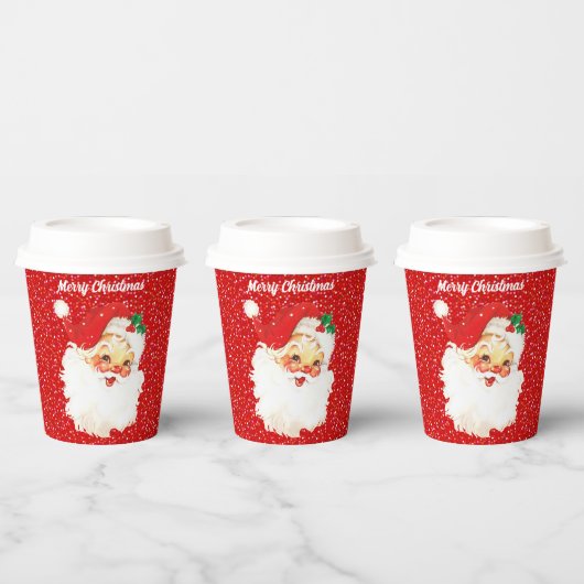 Kerstman op rode glitter papieren bekers (Multi)
