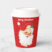 Kerstman op rode glitter papieren bekers (Voorkant)