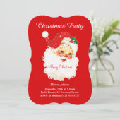 Kerstman op rode kerst uitnodiging (Staand voorkant)