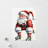 Kerstman op rolschaatsen plat kerstkaart