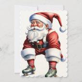 Kerstman op rolschaatsen platte kerstkaart (Voorkant)