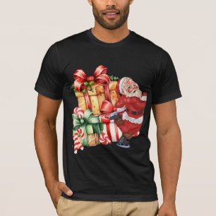 Kerstman op schaatsen in vintage aquarel stijl t-shirt