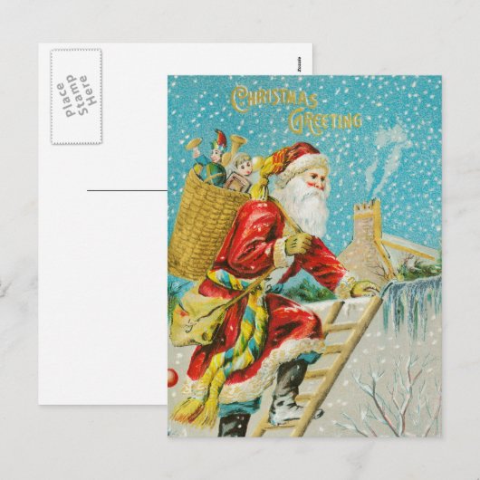  Kerstman op schoorsteen Feestdagenkaart (Voorkant / Achterkant)