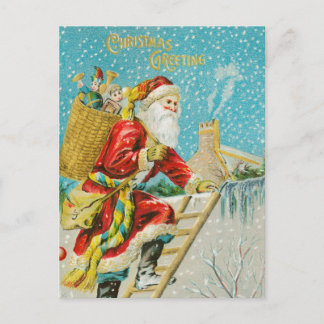 Kerstman op schoorsteen Feestdagenkaart