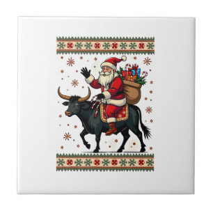 Kerstman op Schotse Hooglandrund Vector Illustrati Tegeltje