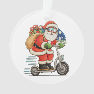 Kerstman op scooter kerst matching familie ornament