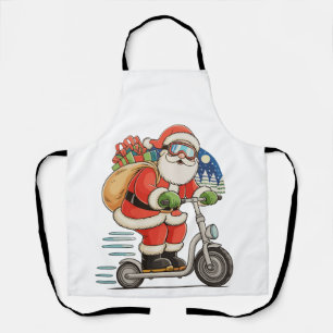 Kerstman op scooter kerst matching familie schort