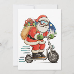 Kerstman op scooter Kerstmis Matching Familie Feestdagenkaart