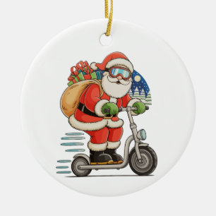 Kerstman op scooter Kerstmis Matching Familie Keramisch Ornament