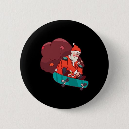 Kerstman op skateboard grappig kerstcadeau ronde button 5,7 cm (Voorkant)