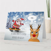 Kerstman op skateboard grappige slee rendier winte kaart (Voorkant)