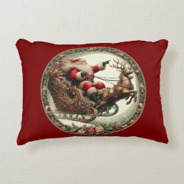 Kerstman op slee en rendieren accent kussen