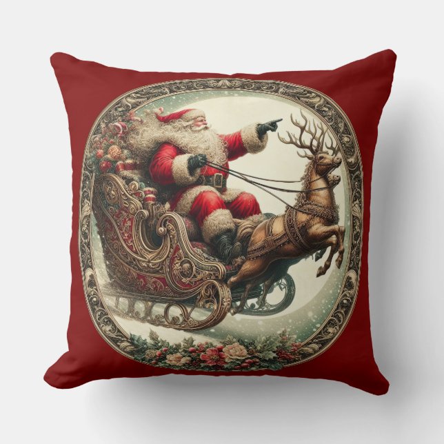 Kerstman op slee en rendieren kussen (Voorkant)