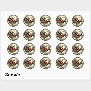 Kerstman op slee en rendieren ronde sticker