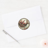 Kerstman op slee en rendieren ronde sticker (Envelop)