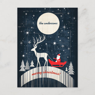 Kerstman op slee getrokken door een eland Feestdagenkaart