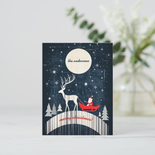  Kerstman op slee getrokken door een eland Feestdagenkaart