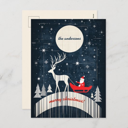  Kerstman op slee getrokken door een eland Feestdagenkaart (Voorkant / Achterkant)