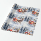 Kerstman op slee in besneeuwde bossen cadeaupapier (Uitgerold)