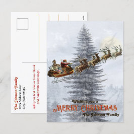 kerstman op slee met rendierkerst feestdagenkaart