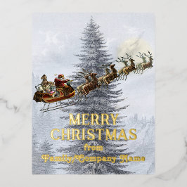 kerstman op slee met rendierkerst folie feestdagen briefkaart