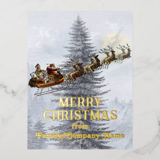 kerstman op slee met rendierkerst folie feestdagen briefkaart