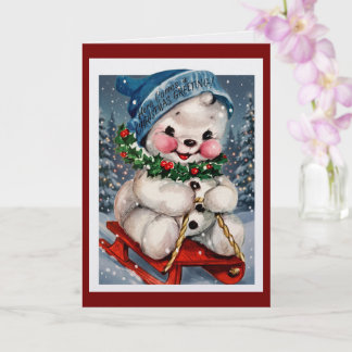 Kerstman op slee met vintage aquarel kaart