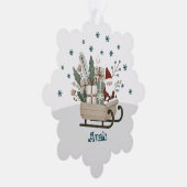 Kerstman op Sleigh Gifts Snowflakes Naam Kerstmis Ornament Kaart (Rechts)