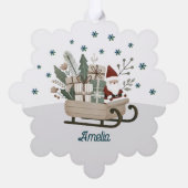 Kerstman op Sleigh Gifts Snowflakes Naam Kerstmis Ornament Kaart (Achterkant)