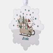 Kerstman op Sleigh Gifts Snowflakes Naam Kerstmis Ornament Kaart (Links)