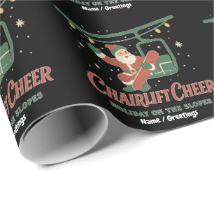 Kerstman op stoeltjeslift Retro snowboard Kerstmis Cadeaupapier