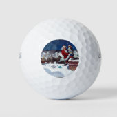 Kerstman op straat, kerstboeken leveren golfballen (Voorkant)