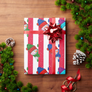 kerstman op strepen en sneeuwvlokken cadeaupapier