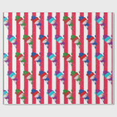 kerstman op strepen en sneeuwvlokken cadeaupapier (Vlak)