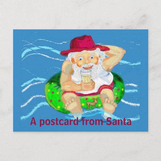 Kerstman op vakantie feestdagenkaart (Voorkant)