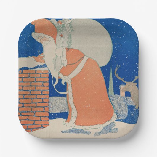  kerstman op vakantie in Chimney Papieren Bordje (Voorkant)