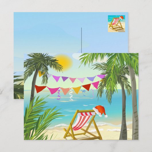 Kerstman op vakantie, Kerstmis, zomer Feestdagenkaart (Voorkant / Achterkant)