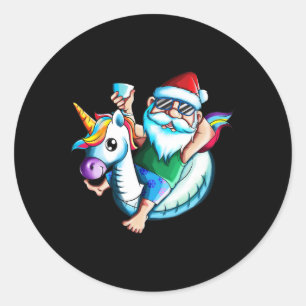 Kerstman Op Vakantie Zwembad Kerstmis In De Zomer Ronde Sticker