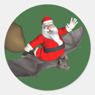 Kerstman Op Vliegende Vleermuis Ronde Sticker