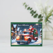 Kerstman op vrachtwagen feestdagenkaart (Staand voorkant)