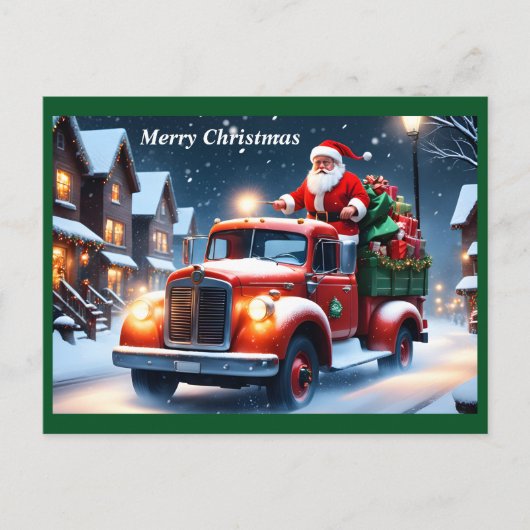 Kerstman op vrachtwagen feestdagenkaart (Voorkant)