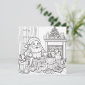 Kerstman open haard geschenken Kinder kleuren kers Feestdagenkaart (Staand voorkant)