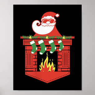 Kerstman Open Haard Grappig Kerstfeest Poster