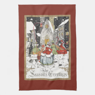 Kerstman oud Victoraans volk gaat naar de kerk Theedoek