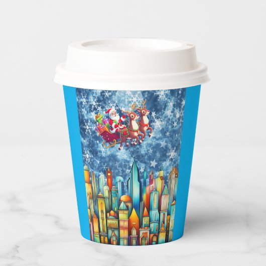 KERSTMAN OVER DE STAD Papieren beker (Voorkant)